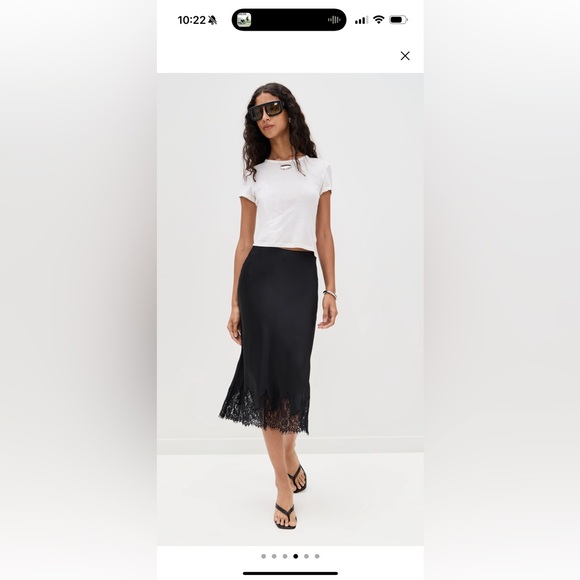 Reformation Black Lace-Trim Silk Skirt